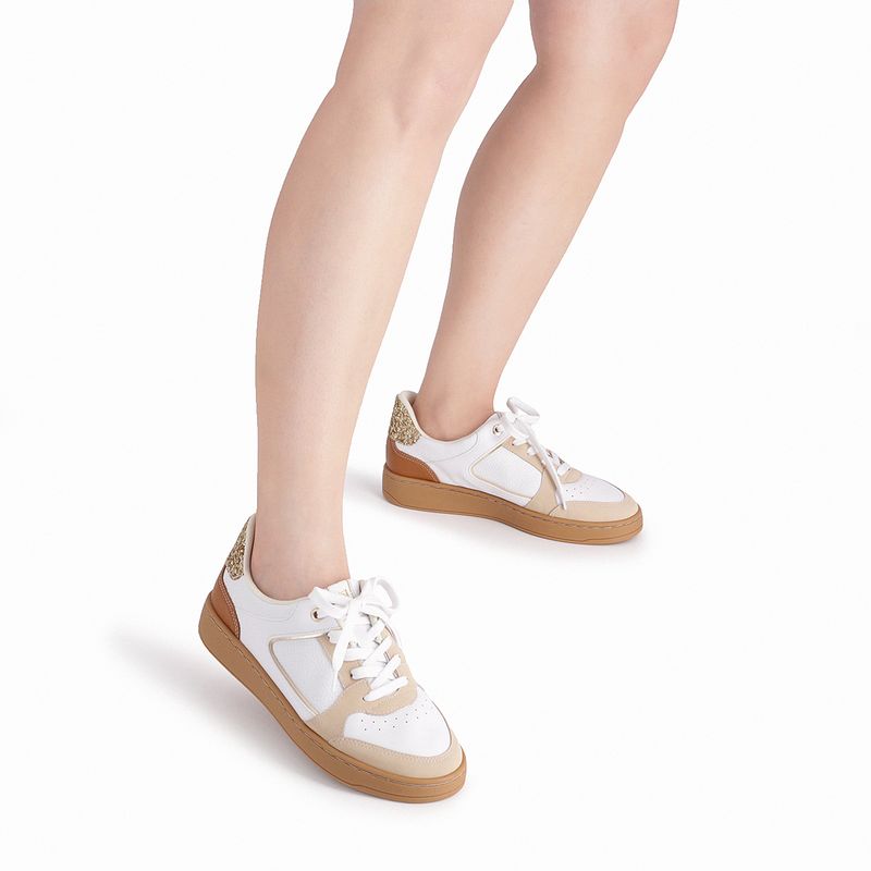 Tênis Beta Salto Baixo Branco Neve/Brule