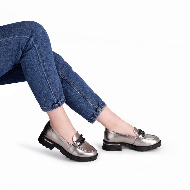 Mocassim/Loafer Gisa Salto Médio Pewter - PICCADILLY