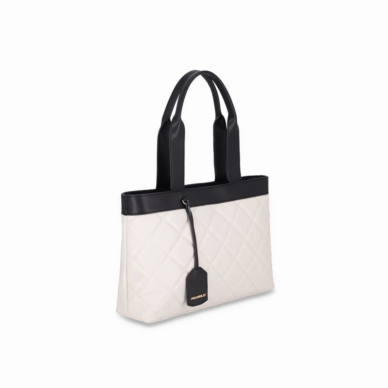 Bolsa Beatriz Tote Grande Off White com Preto