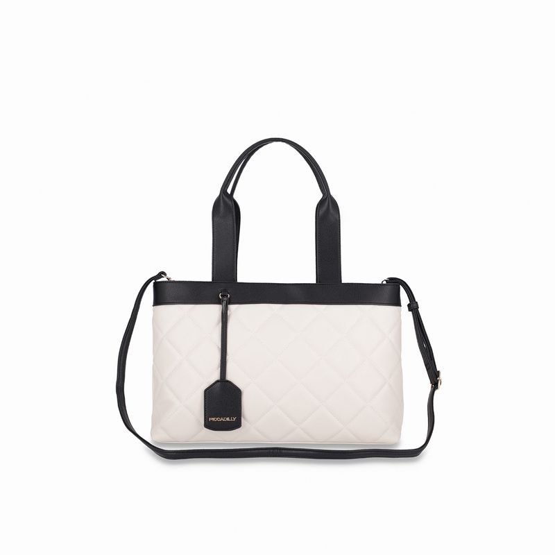 Bolsa Beatriz Tote Grande Off White com Preto