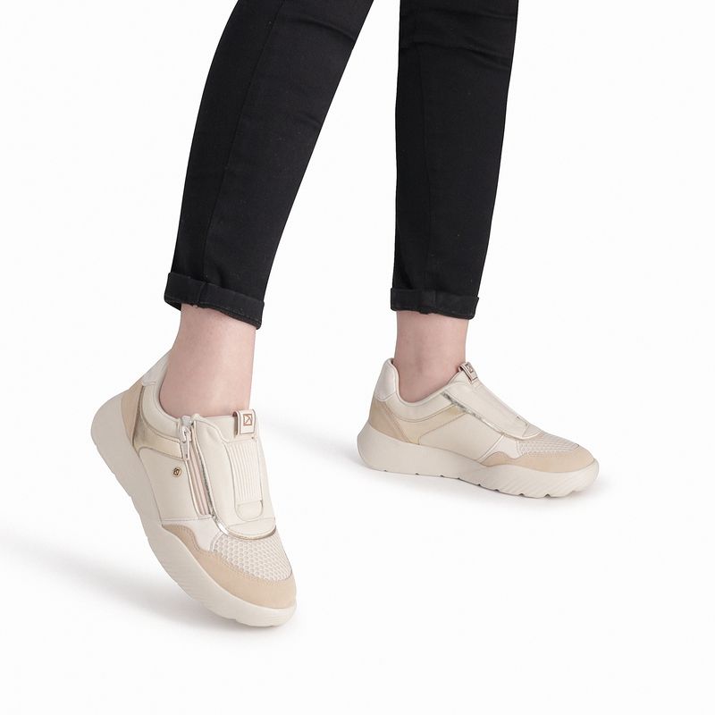 Tênis Fascite Anabela Médio Off White com Brulé