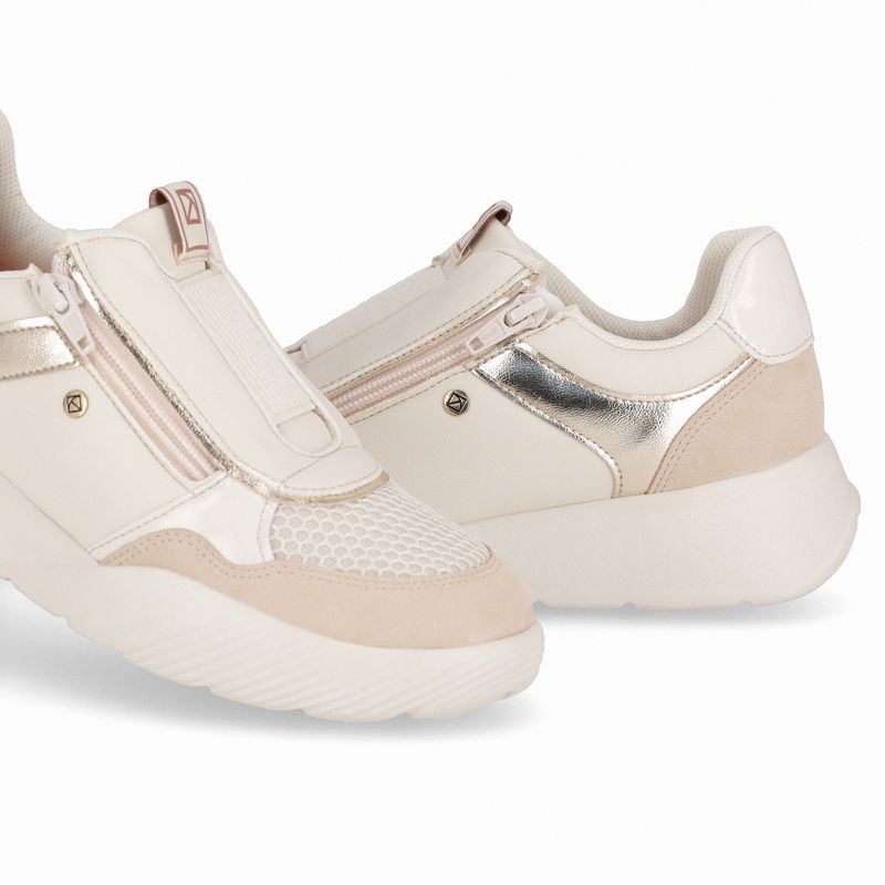 Tênis Fascite Anabela Médio Off White com Brulé