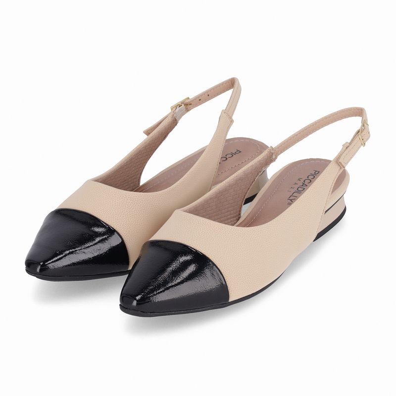 PICCADILLY MAXI - Sapato Slingback Silvia Salto Baixo Brule com Preto