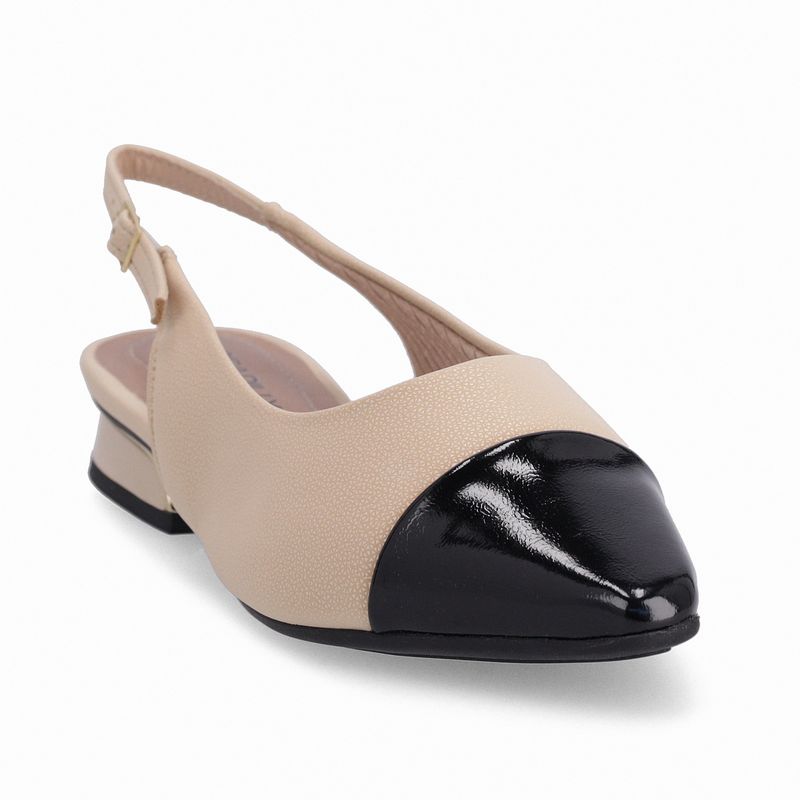 PICCADILLY MAXI - Sapato Slingback Silvia Salto Baixo Brule com Preto