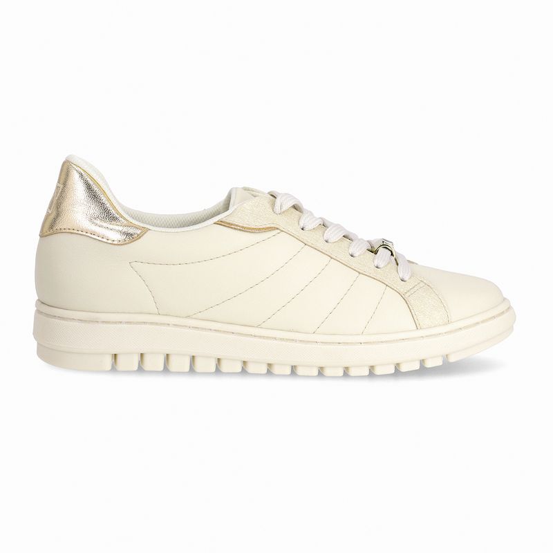 Tênis Salto Baixo Off White com Natural