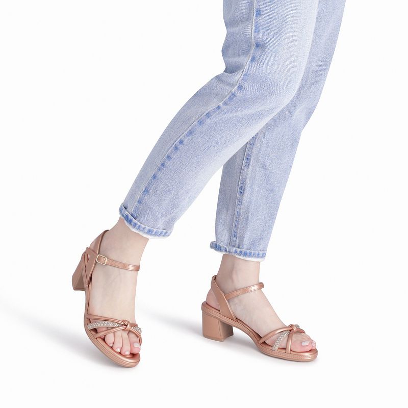 Sandália Paola Salto Médio Ouro Rosado/Areia - PICCADILLY