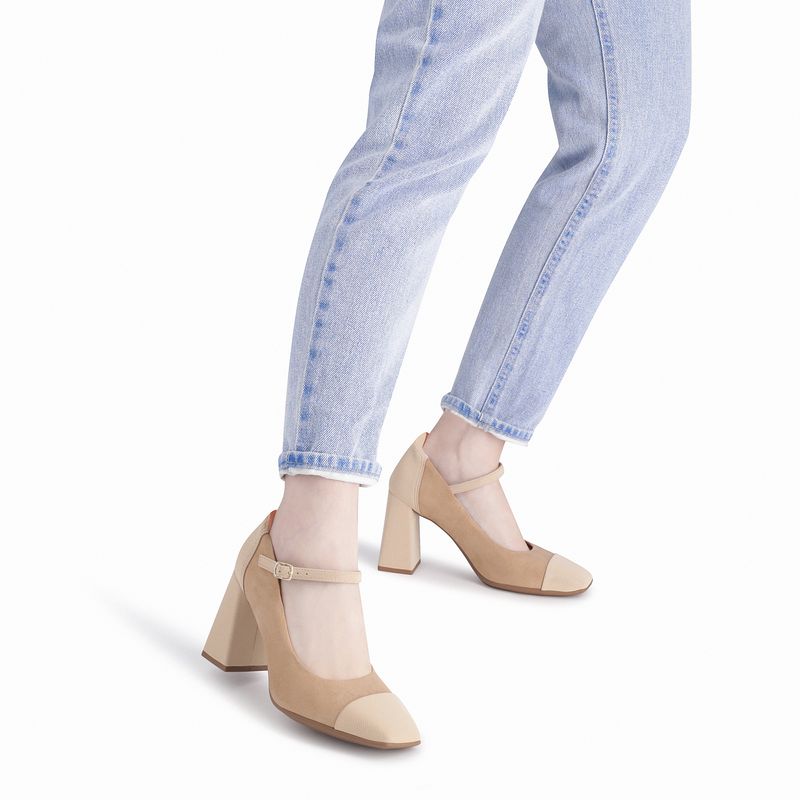 Sapato Boneca Salto Alto Bege com Brule