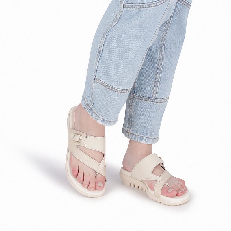 Chinelo Marli Anabela Baixo Natural com Off White