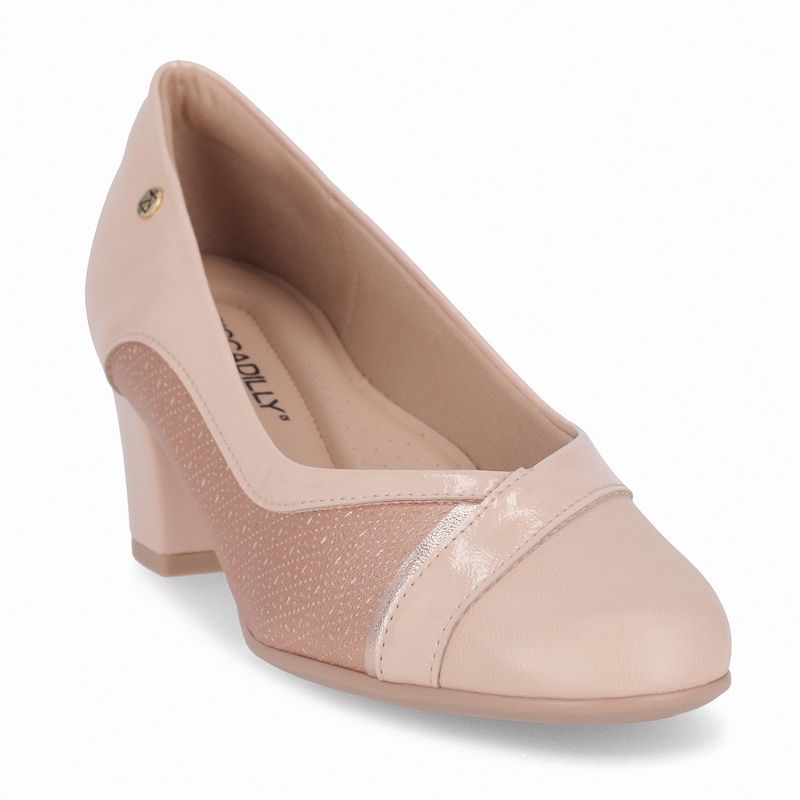Scarpin Laura Salto Médio Rose com Ouro Rosado