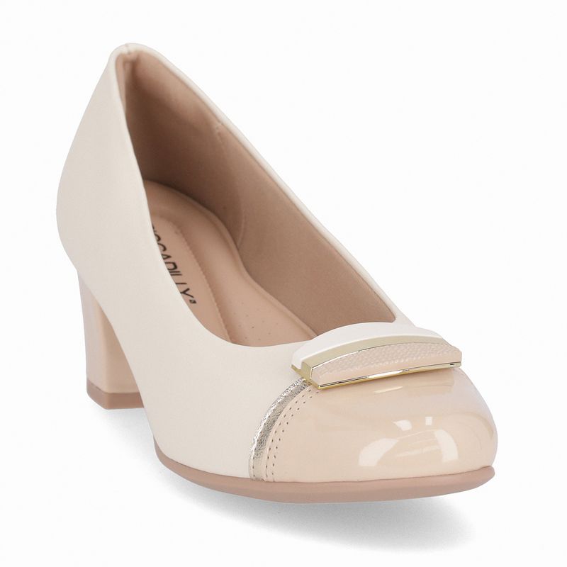 Scarpin Laura Salto Médio Off White com Brule