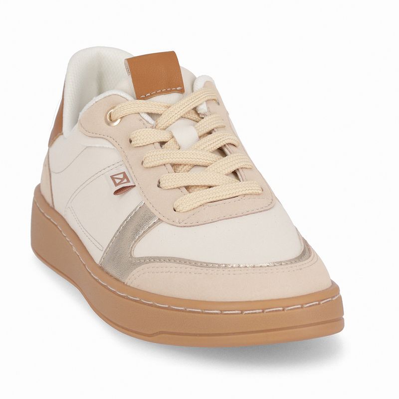 Tênis Beta Salto Baixo Off White com Brule