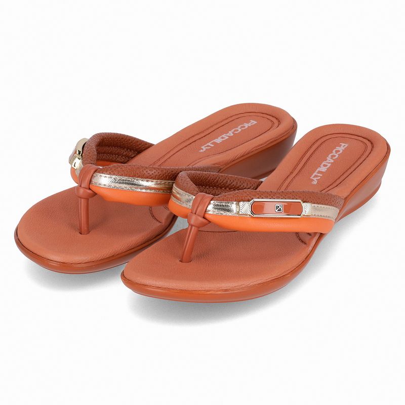 Chinelo Camila Rasteira Ocre com Laranja