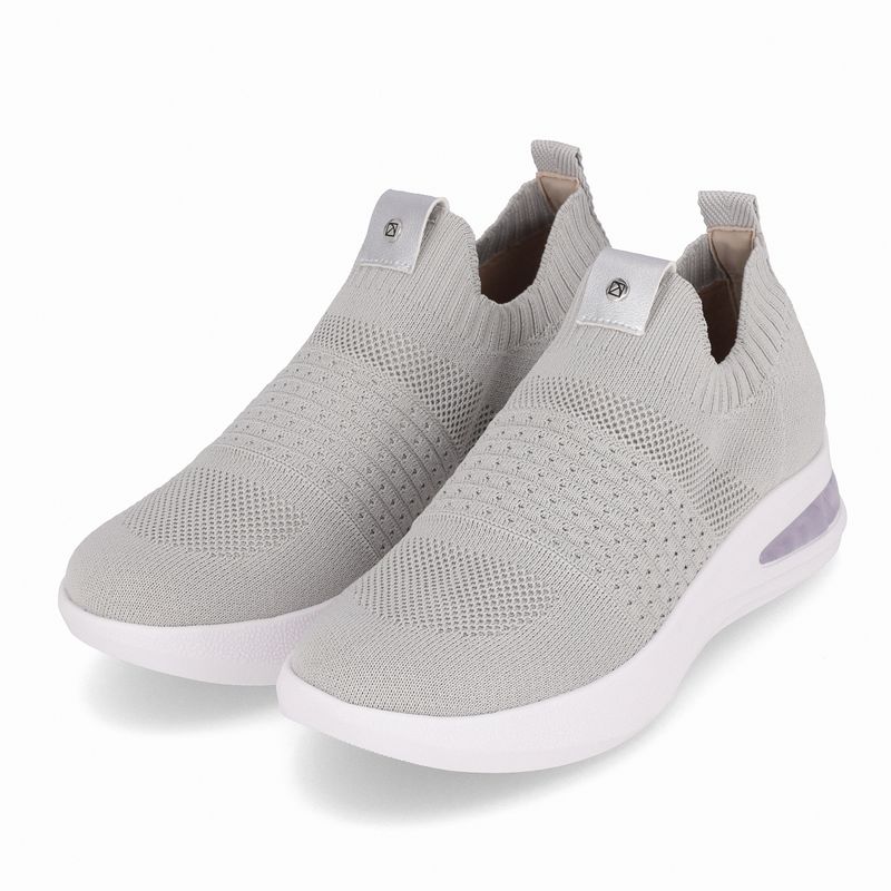 Tênis Anabela Médio Cinza Claro com Prata