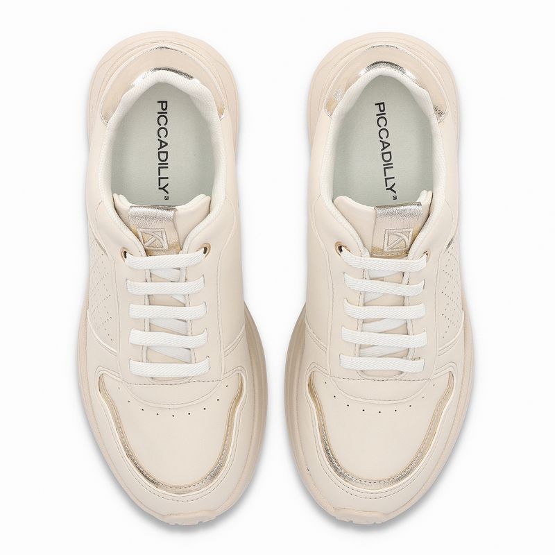 Tênis Energy Anabela Médio Off White com Ouro