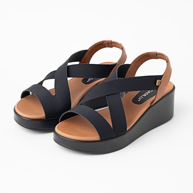 Sandália Anabela Médio Preto com Ocre