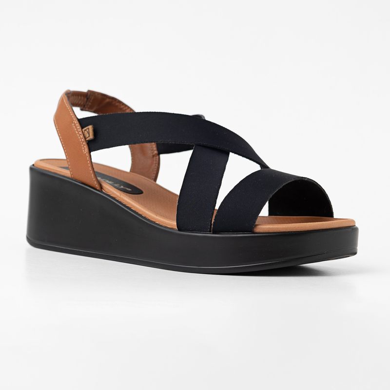 Sandália Anabela Médio Preto com Ocre