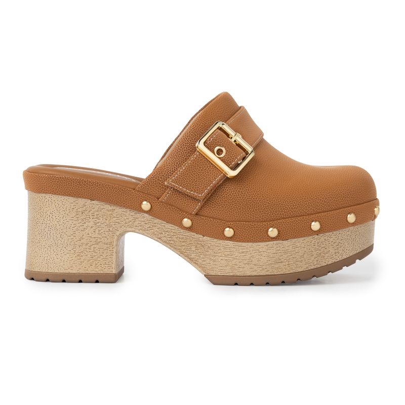 Tamanco Clog Salto Alto Mascavo