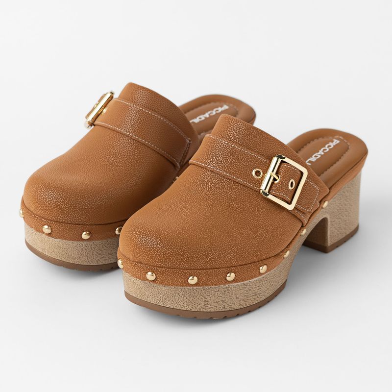 Tamanco Clog Salto Alto Mascavo