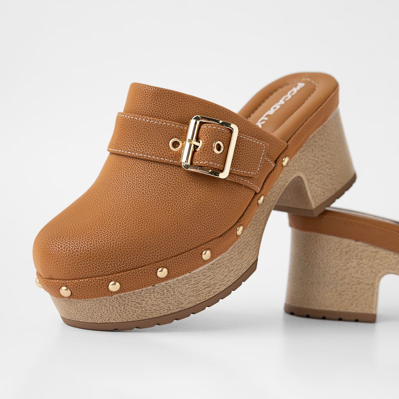 Tamanco Clog Salto Alto Mascavo