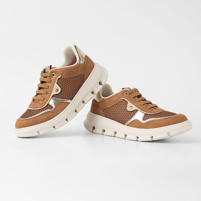 PICCADILLY MAXI - Tênis Anabela Médio Mascavo com Ouro