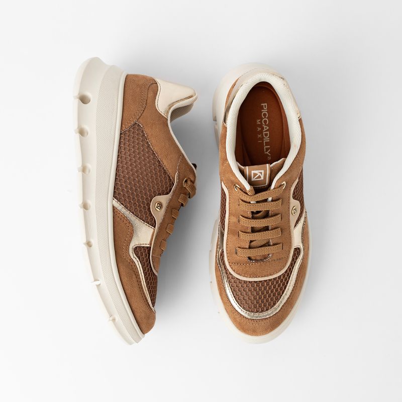 Tênis Anabela Médio Mascavo com Ouro - PICCADILLY