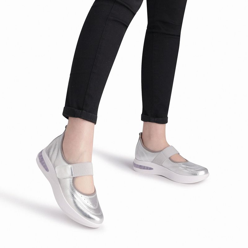 Tênis SoftStep Anabela Médio Prata com Cinza