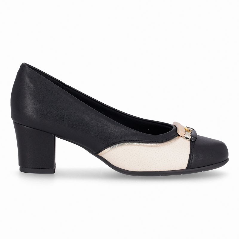 Scarpin Laura Salto Médio Preto com Off White