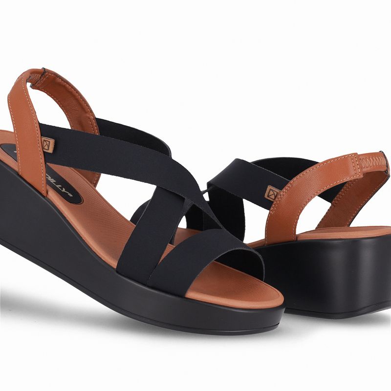 Sandália Anabela Médio Preto com Ocre