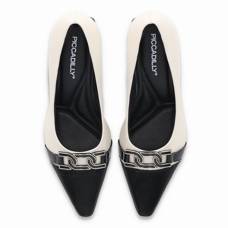 Scarpin Irene Salto Alto Off White com Preto