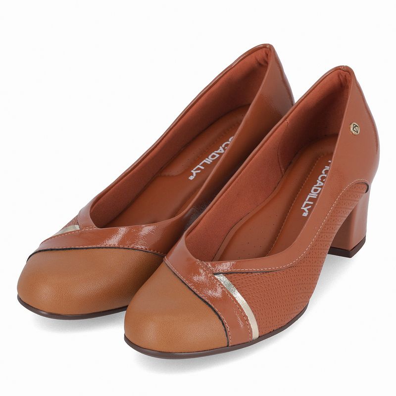 Scarpin Laura Salto Médio Ocre com Ouro