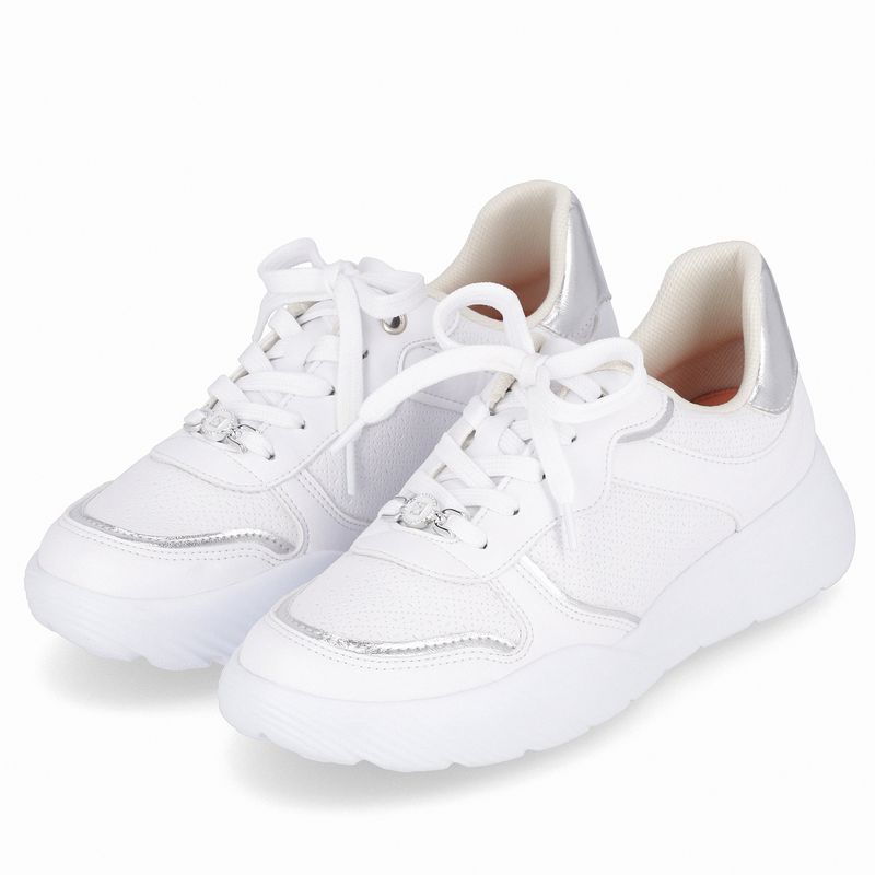 Tênis Fascite Anabela Médio Branco Neve com Prata