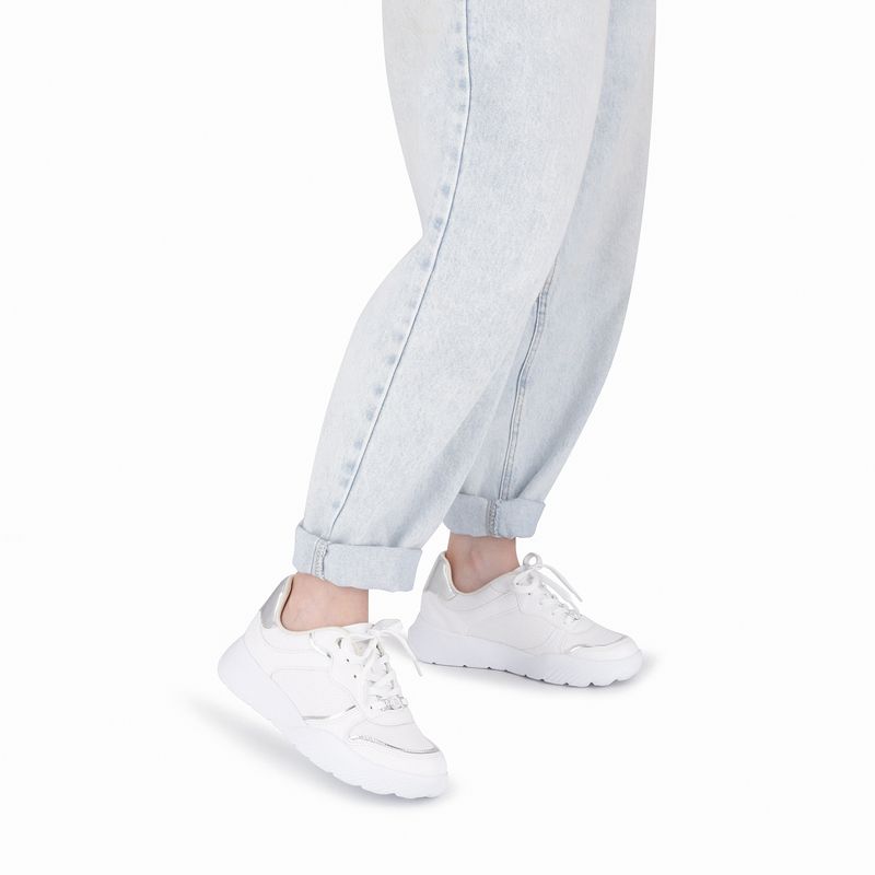 Tênis Fascite Anabela Médio Branco Neve com Prata