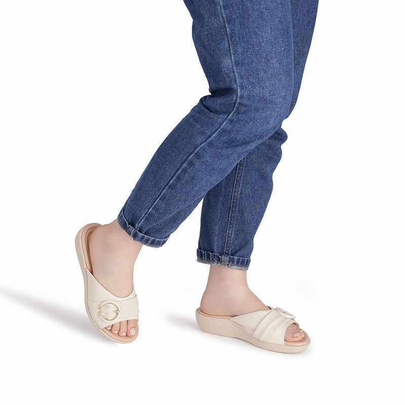 Tamanco Fascite Anabela Médio Off White