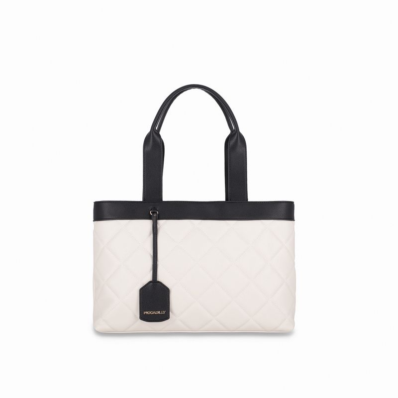 Bolsa Beatriz Tote Grande Off White com Preto