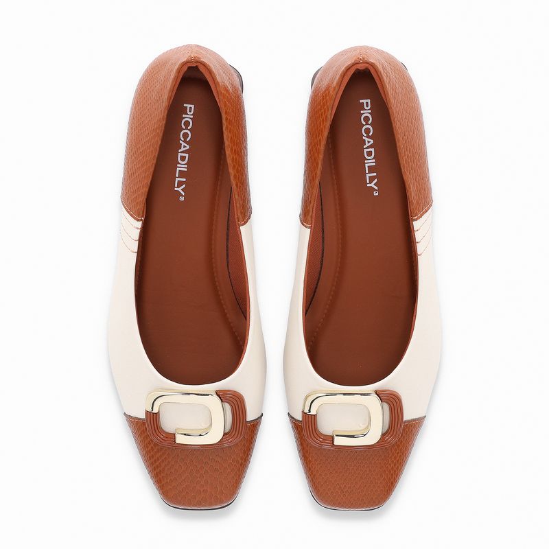 Scarpin Tati Salto Médio Ocre com Off White