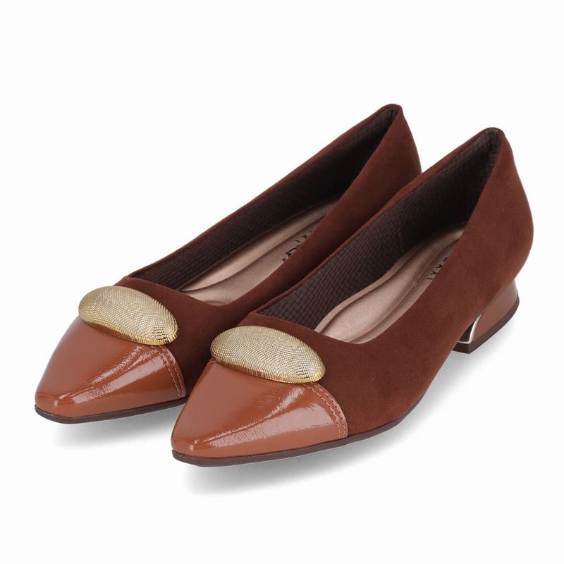 PICCADILLY MAXI - Sapato Silvia Salto Baixo Pinhão com Ocre