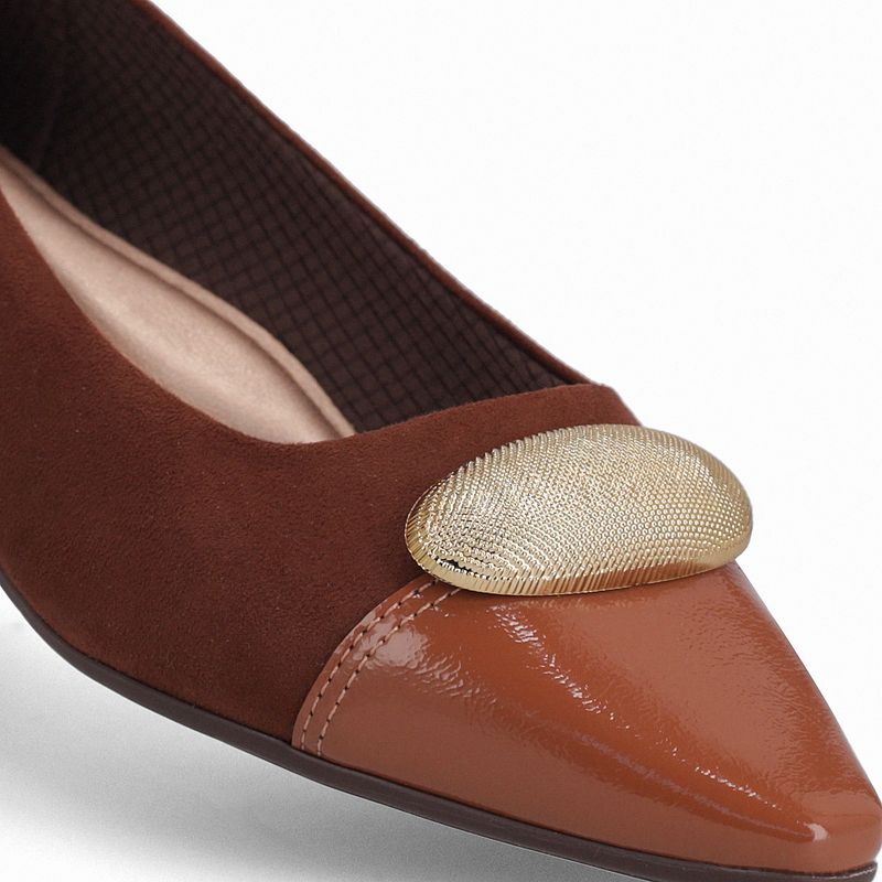 PICCADILLY MAXI - Sapato Silvia Salto Baixo Pinhão com Ocre