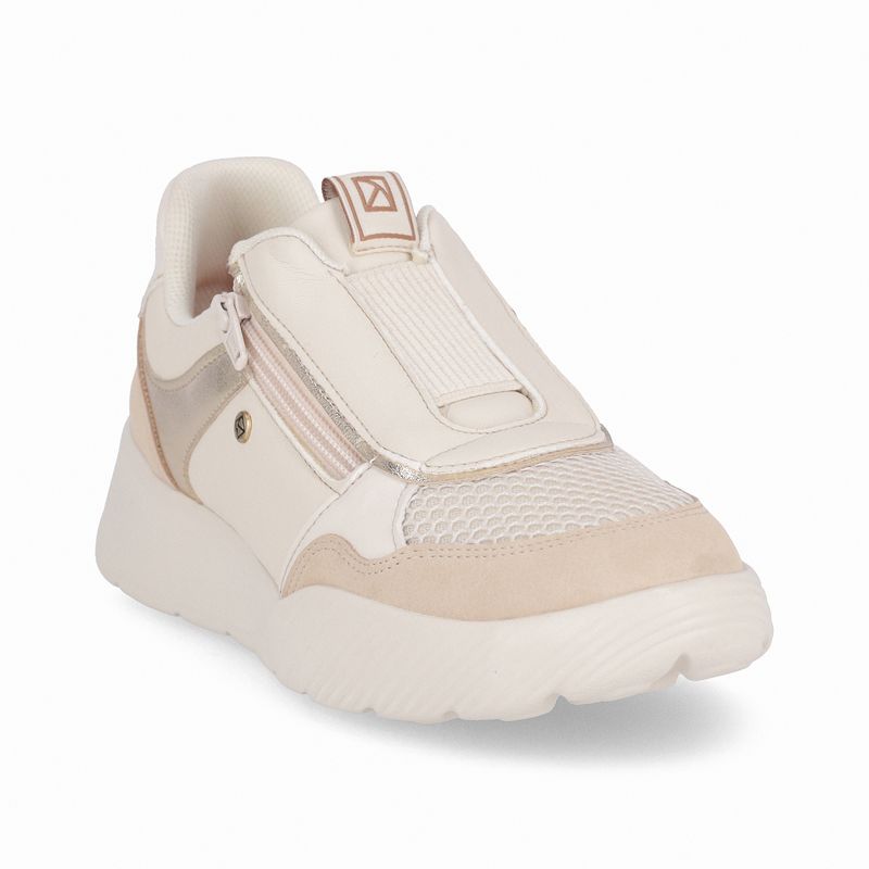 Tênis Fascite Anabela Médio Off White com Brulé