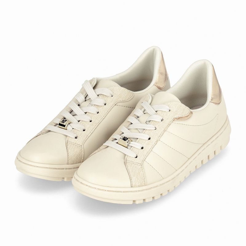 Tênis Salto Baixo Off White com Natural