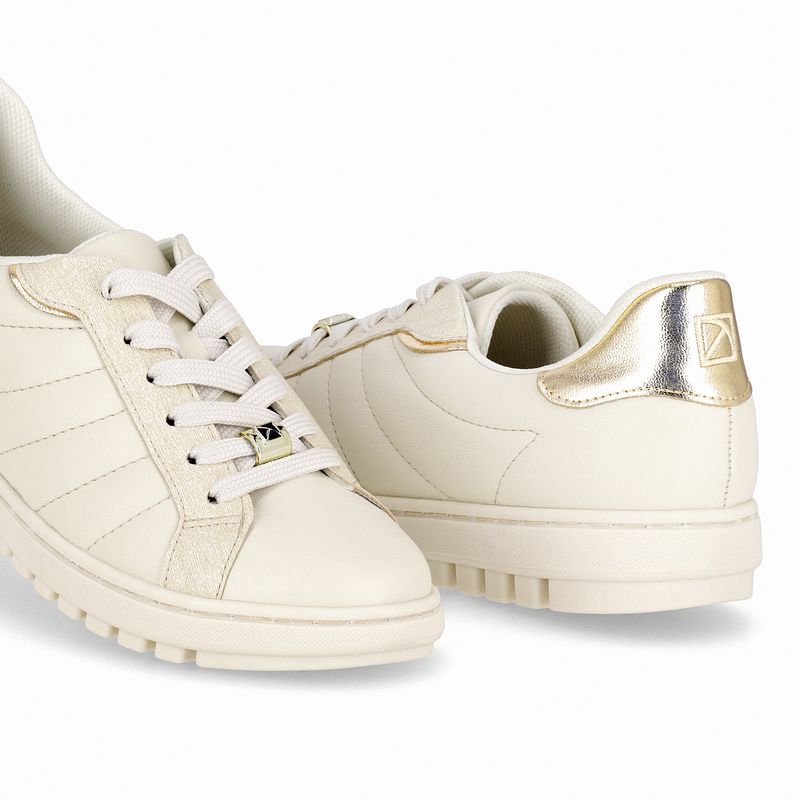 Tênis Salto Baixo Off White com Natural