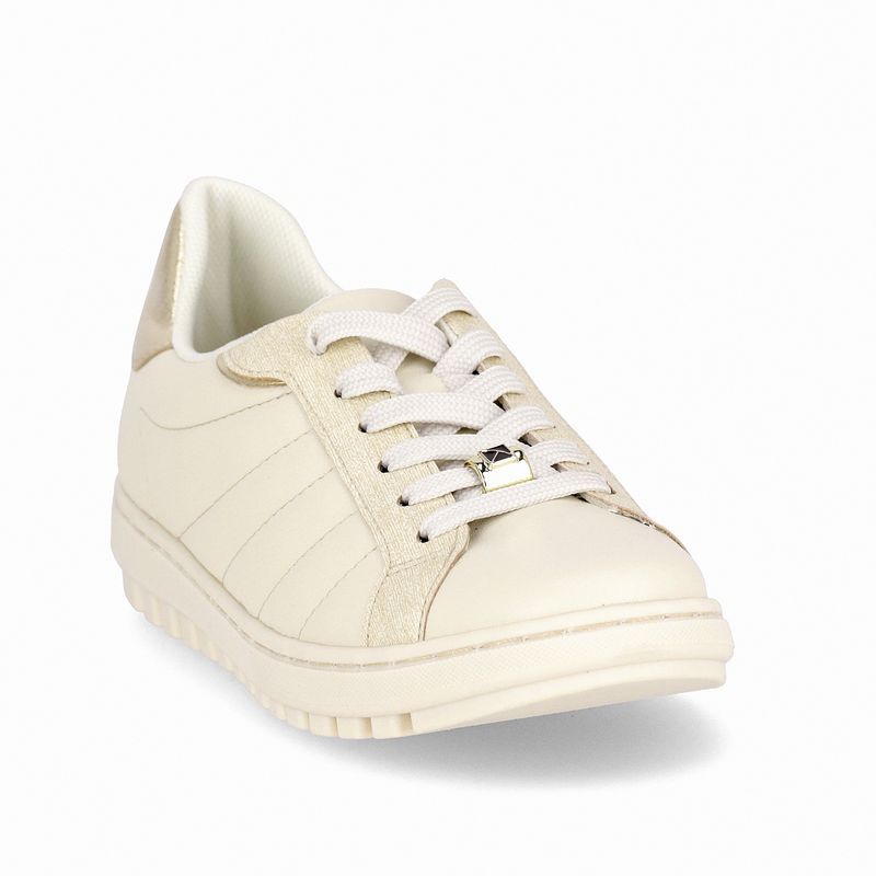 Tênis Salto Baixo Off White com Natural