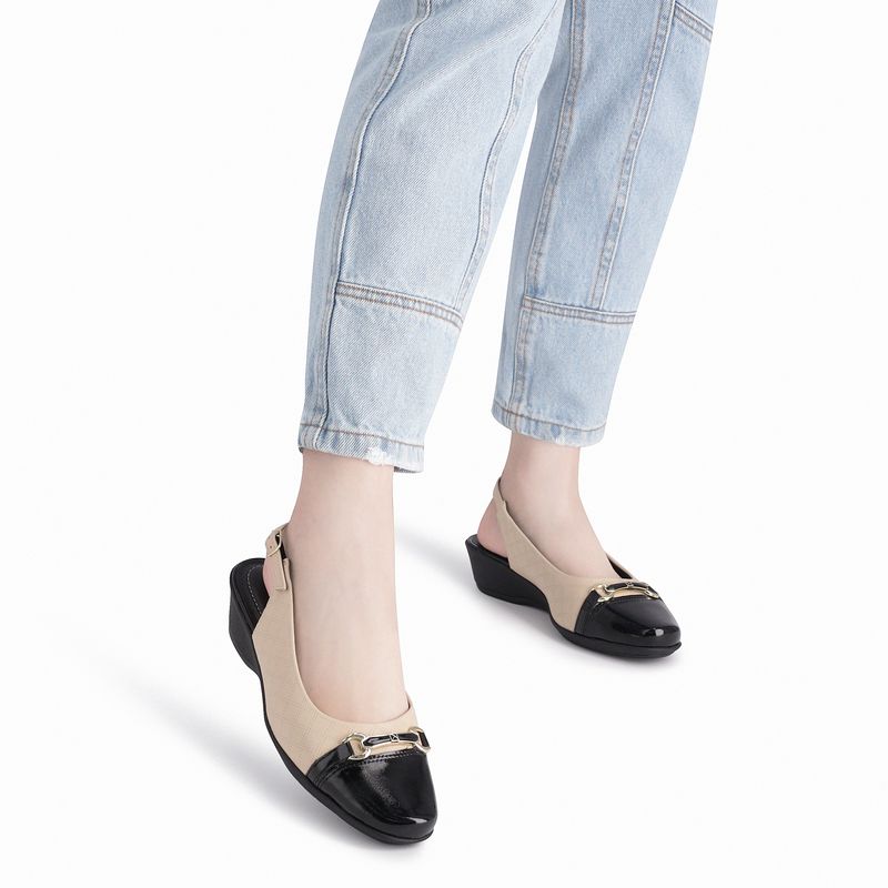 Sling Back Ivone Anabela Médio Brule/Preto - PICCADILLY