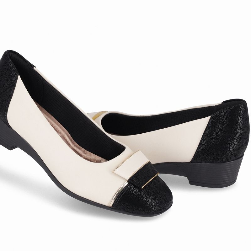 Sapato Anabela Médio Off White com Preto