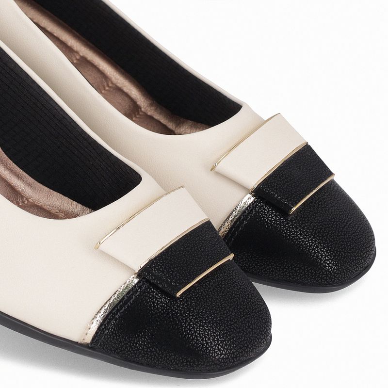 Sapato Anabela Médio Off White com Preto