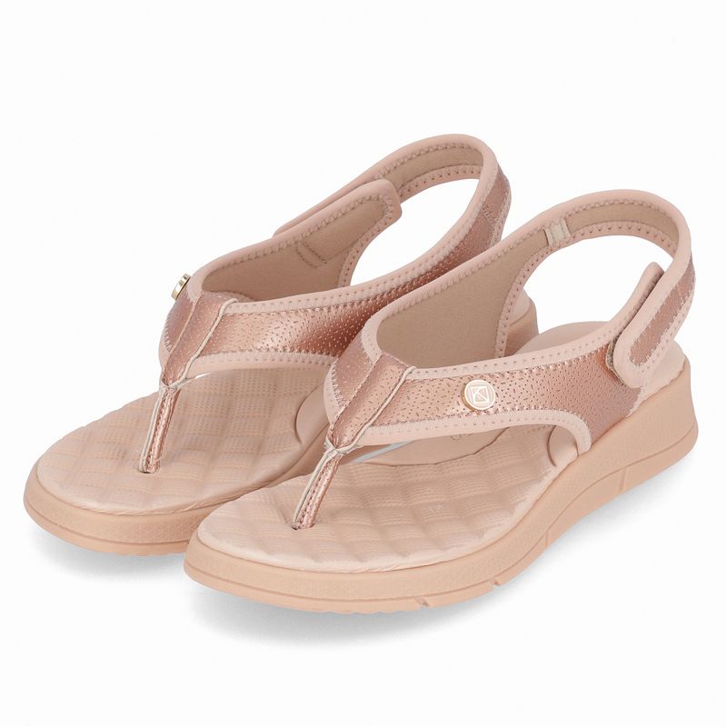 Sandália Esporão Anabela Médio Ouro Rosado com Rose