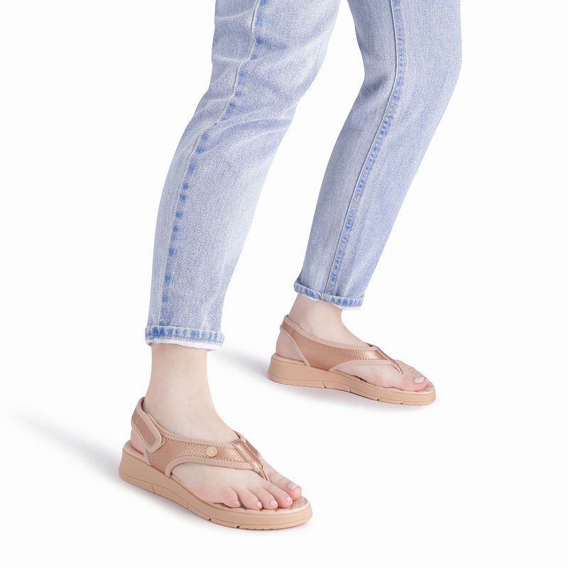 Sandália Esporão Anabela Médio Ouro Rosado com Rose