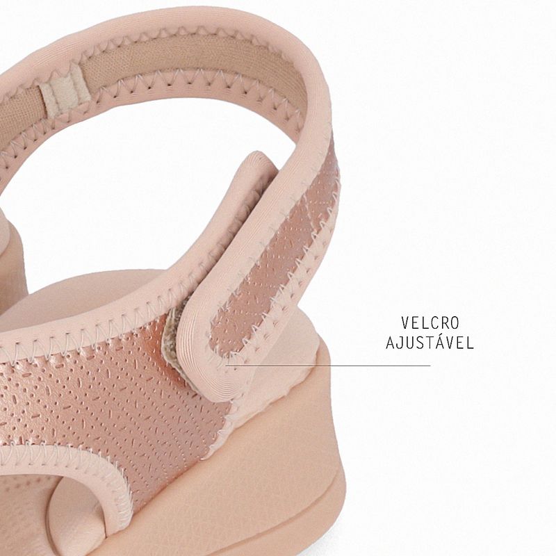 Sandália Esporão Anabela Médio Ouro Rosado com Rose