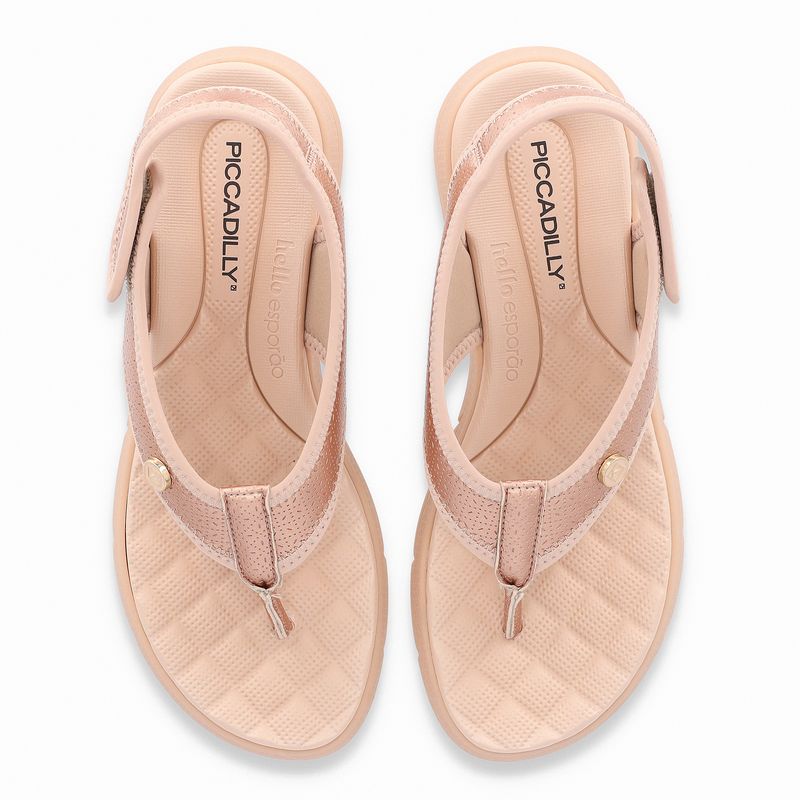 Sandália Esporão Anabela Médio Ouro Rosado com Rose