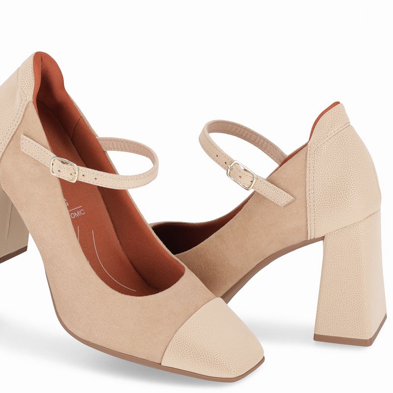 Sapato Boneca Salto Alto Bege com Brule