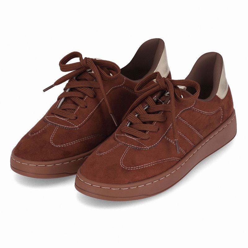 Tênis Beta Salto Baixo Pinhao/Ouro